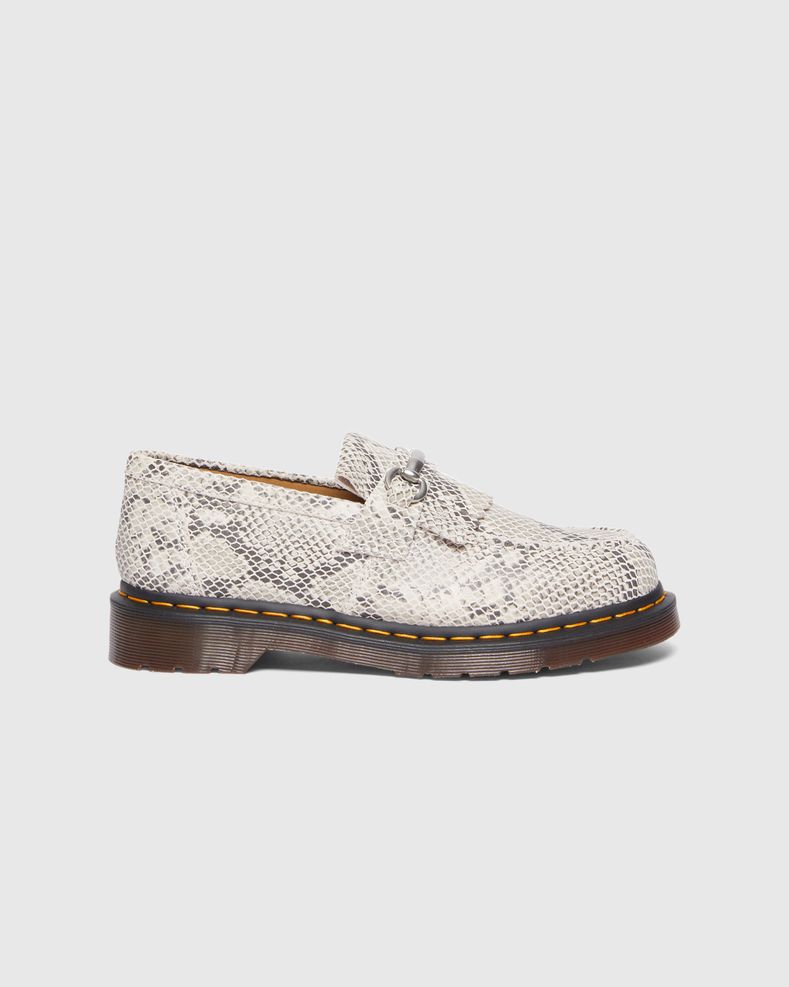 Dr. Martens – Adrian Snaffle Python Print Suede Loafers Sand/Black